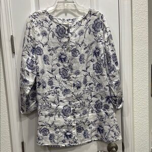 Cynthia Rowley White Blouse with Blue Floral Print